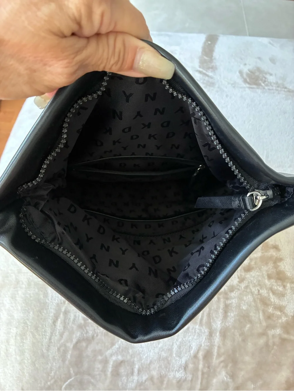 DKNY Black Logo Backpack with Fold-Over Flap